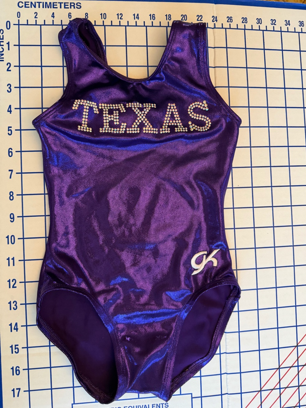 GK Purple Metallic Gymnastics Leotard with Rhinestone TEXAS
